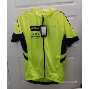 Arsuxeo Cycling‎ Jersey Men's Med Neon Yellow Short Sleeve Logo Stretch Pockets